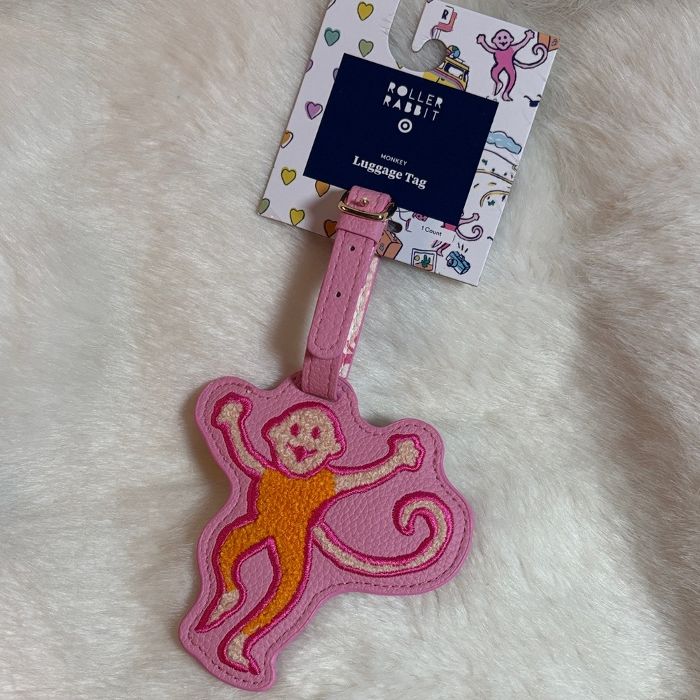 Roller Rabbit Pink and Orange Monkey Luggage Tag